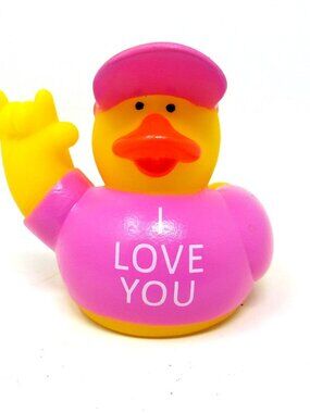 I Love You Rubber Duck Pink 2 inch ASL American Sign Language 4x4 Gift